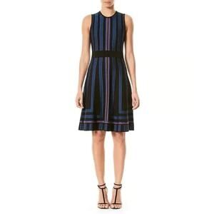 Carolina Herrera Black Blue Stripe Sweater Knit Dress Sleeveless Wool Blend S